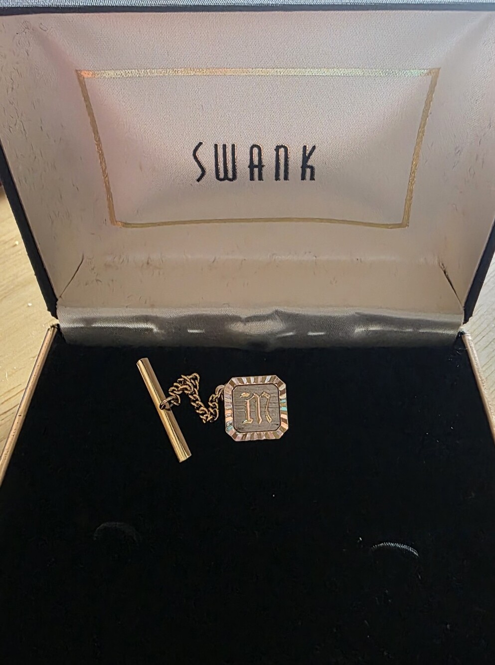 SWANK Gold-Tone Square Initial 'M' Tie Bar